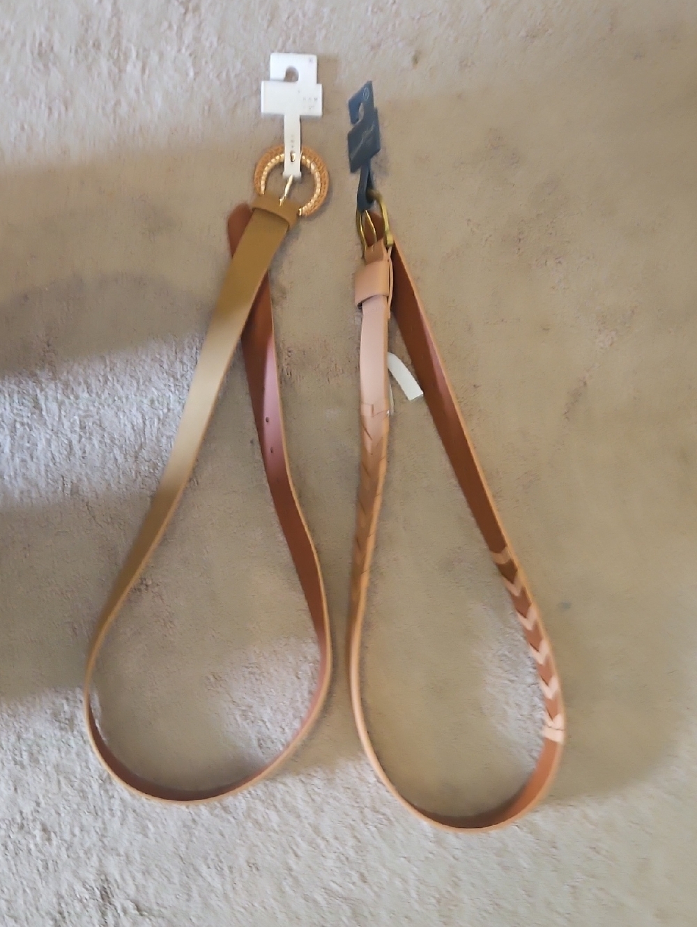x2 New Target Brands Tan and Light Pink Braided Belt Set with Gold Buckles